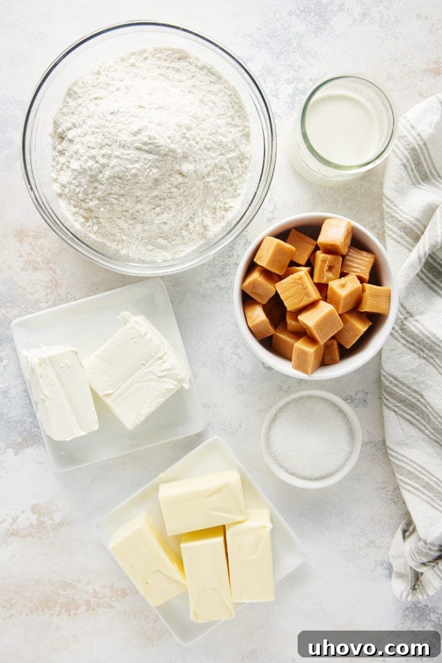 overhead view of ingredients for Mini Caramel Tarts