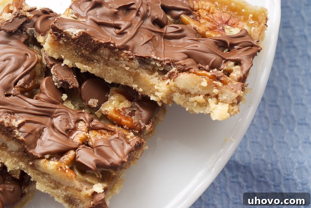 A selection of basic ingredients for baking Caramel and Chocolate Pecan Bars, including flour, brown sugar, butter, pecans, and chocolate chips.