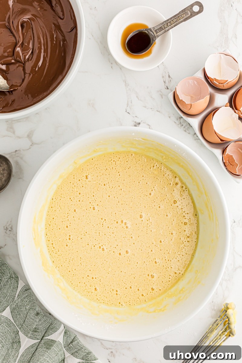 Chocolate mousse cupcake batter in mixing bowl after adding flour