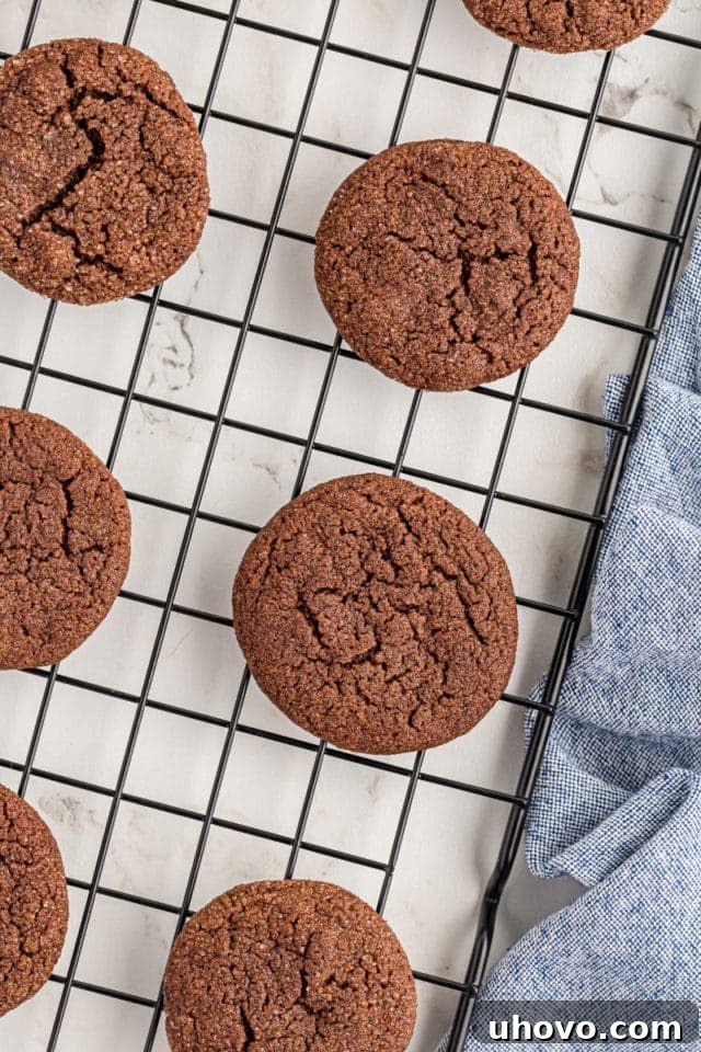 Freshly baked Double Chocolate Brownie Cookies cooling on a wire rack, showing their crinkled tops