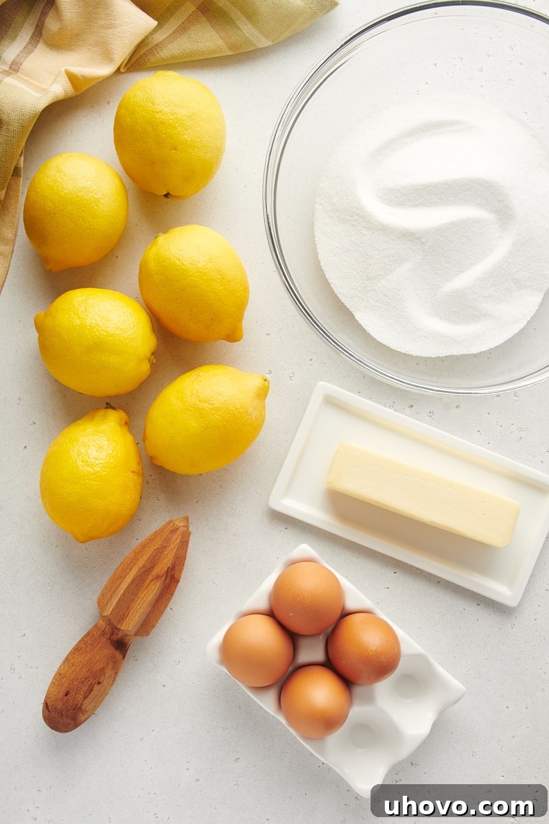 overhead view of ingredients for lemon curd