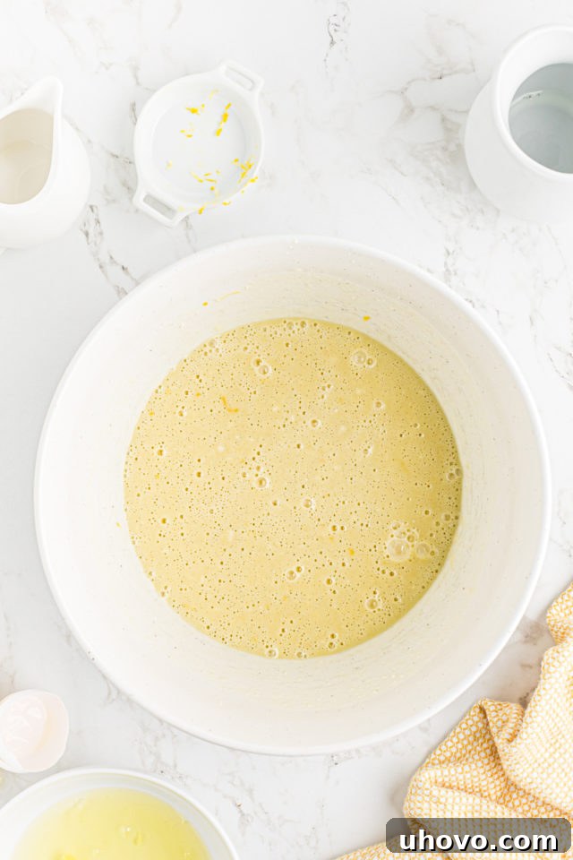 The combined sugar and lemon mixtures, whisked until perfectly smooth and lump-free.