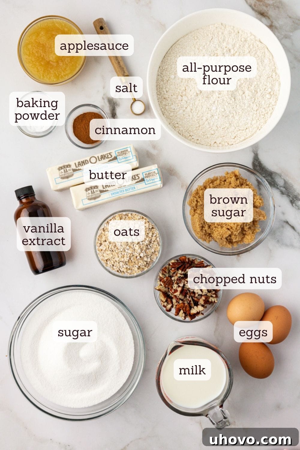 Essential ingredients for baking a delicious cinnamon crown cake laid out on a table
