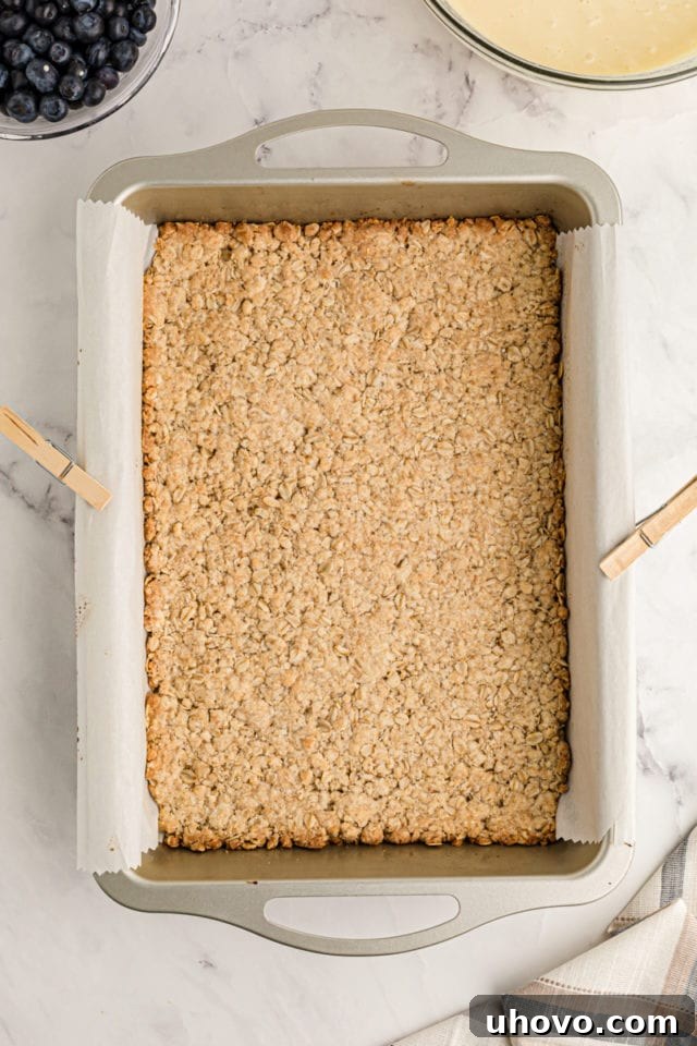 Overhead view of oat crust in pan
