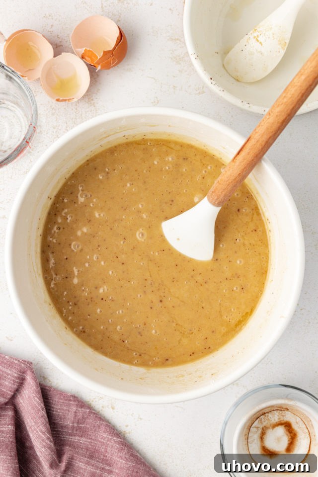 Brown butter Texas sheet cake batter in bowl