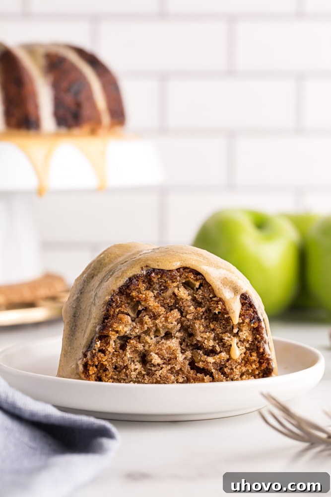 slice of Apple Spice Cake on a white plate