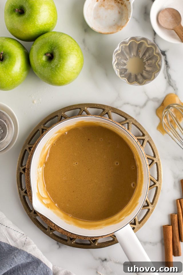 cooked caramel glaze in a saucepan