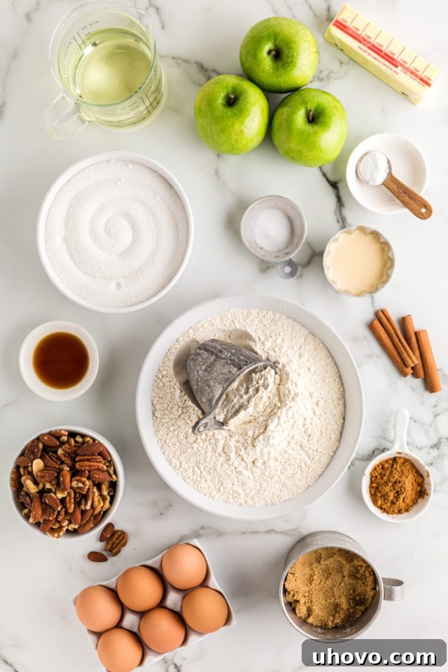 ingredients for Apple Spice Cake with Caramel Glaze