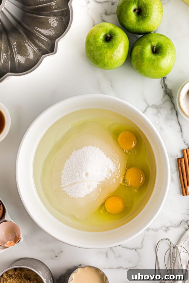wet ingredients for apple spice cake