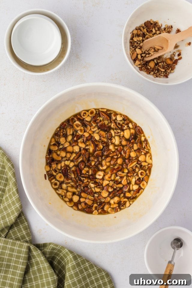 Overhead view of filling for maple nut bars