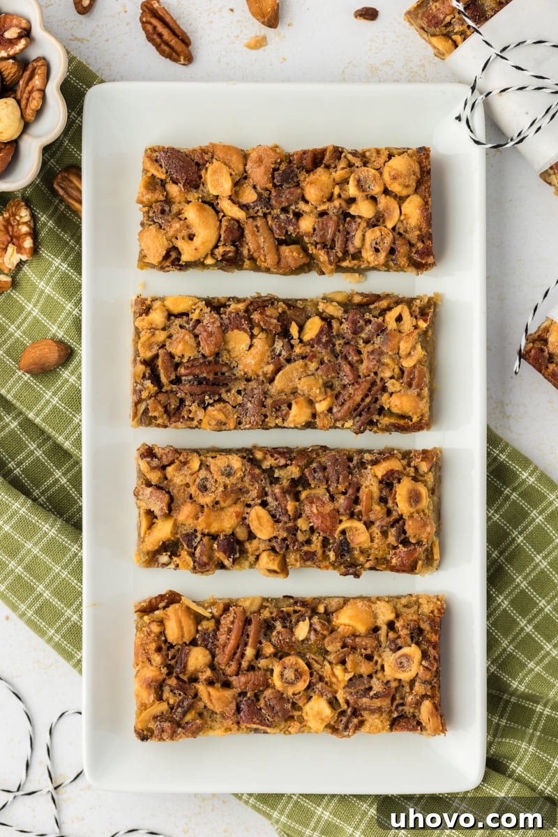 Overhead view of maple nut bars lined up on platter