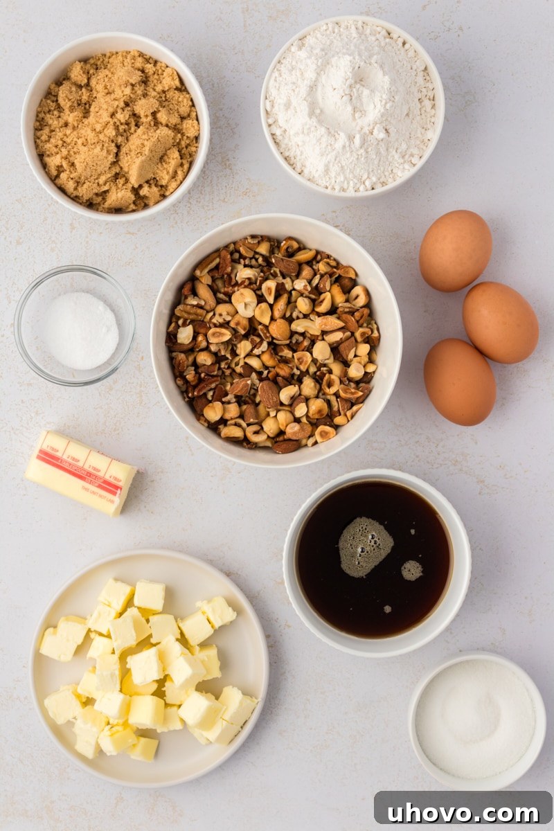 Overhead view of ingredients for maple nut bars
