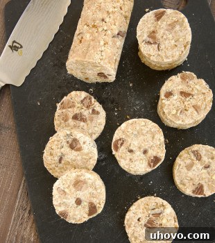Chocolate Chip Pecan No-Bake Cookies on a cutting board, main recipe image