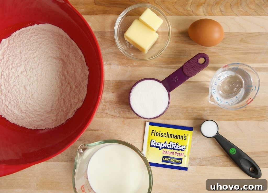 Ingredients for Brown Butter Cinnamon Pecan Pull Apart Bread dough