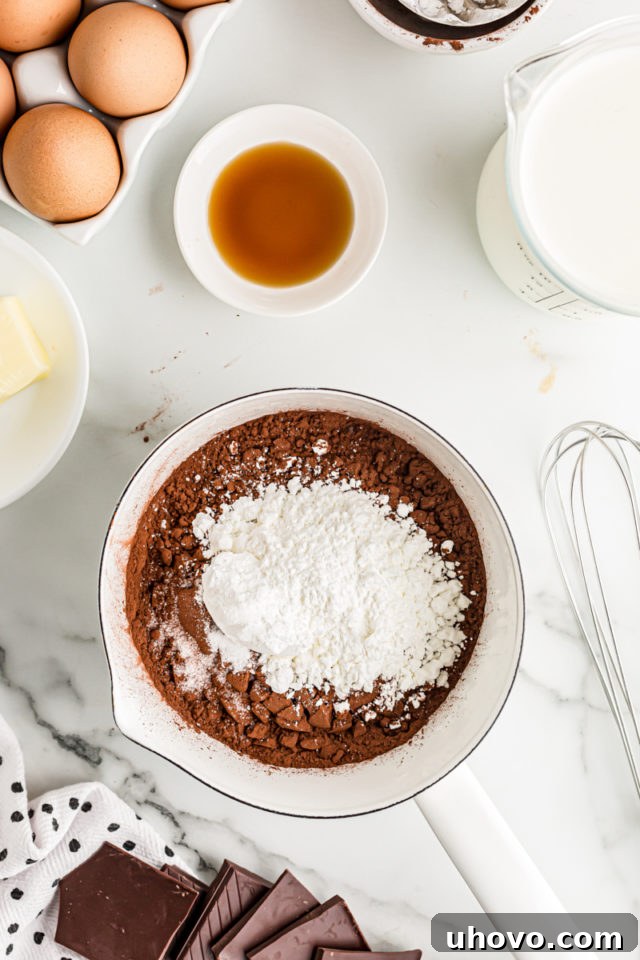 Pudding ingredients in saucepan