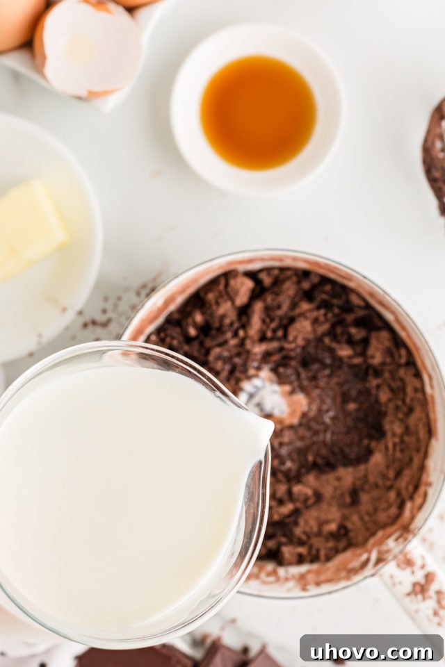 Pouring milk into pudding mixture