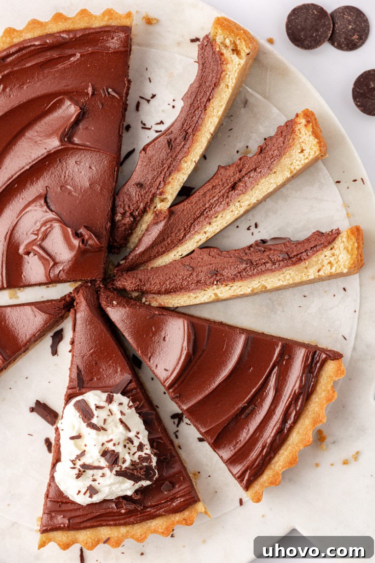 Elegant Chocolate Mascarpone Tart with a smooth, dark filling.