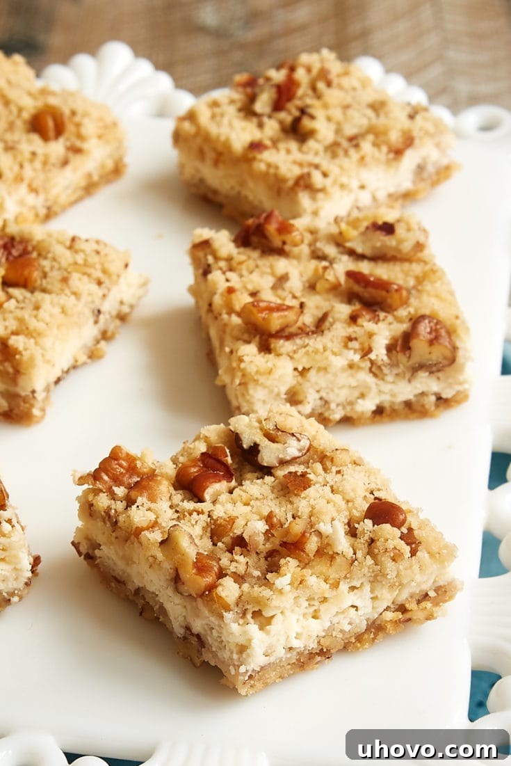 Pecan Cheesecake Bars with a crumble topping.