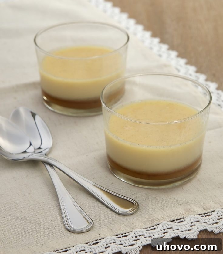 Delicious Salted Caramel Panna Cotta in glasses with a rich caramel layer at the bottom.