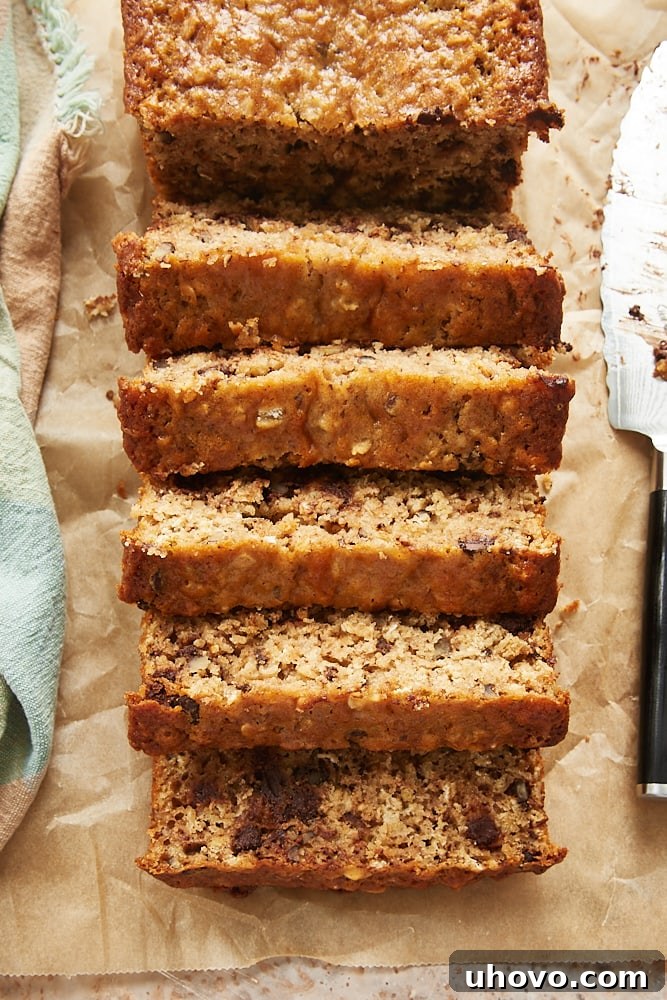 More slices of Chocolate Chip Oatmeal Quick Bread, showing its delightful texture and ingredients