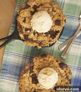 A surprise layer of Nutella makes these Nutella Oatmeal Skillet Cookies a dessert dream! - Bake or Break