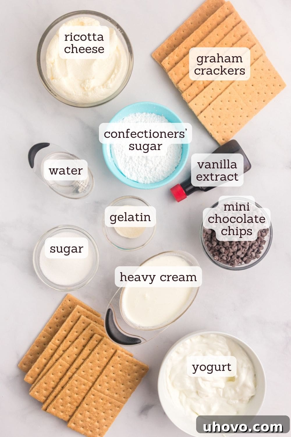 overhead view of ingredients for cannoli icebox cake