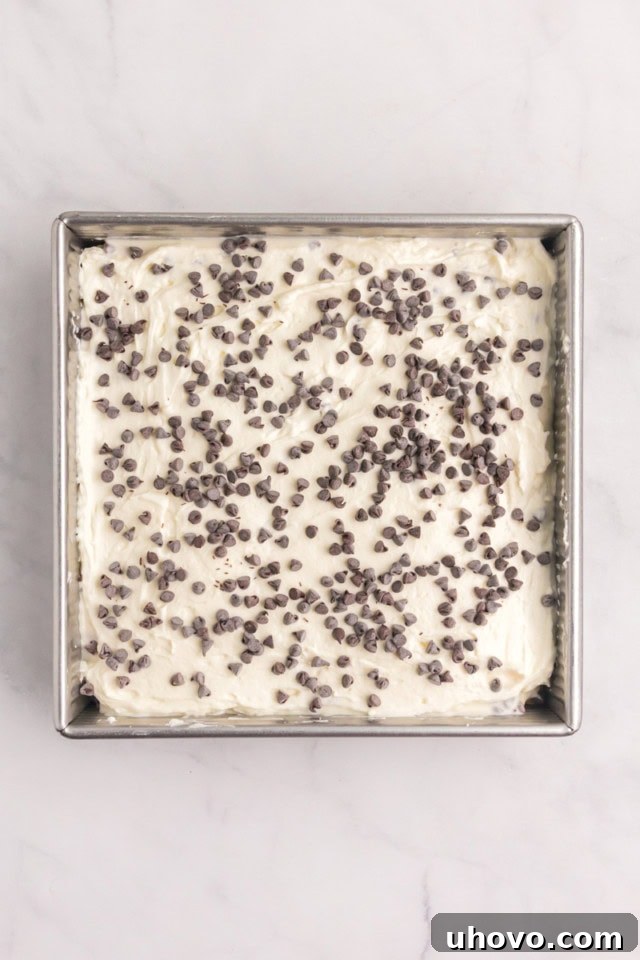 overhead view of assembled cannoli icebox cake ready to chill
