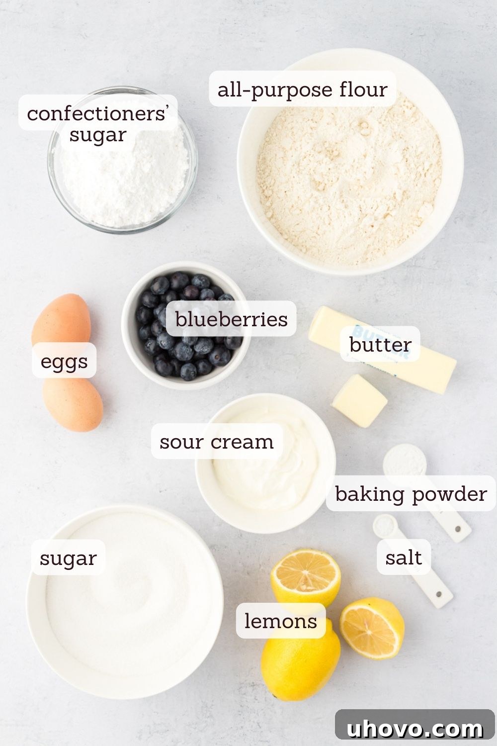 overhead view of ingredients for blueberry lemon cookies