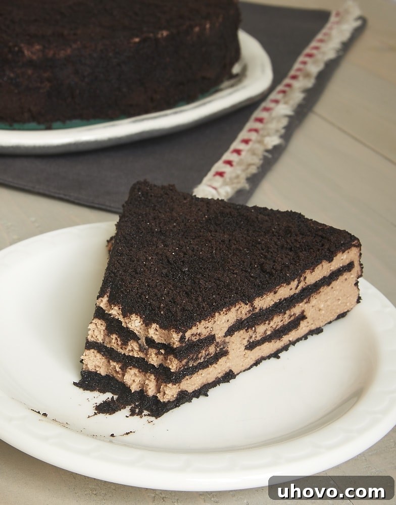 Luscious 3-Ingredient Icebox Chocolate Cheesecake with rich chocolate layers and cookie crumb topping