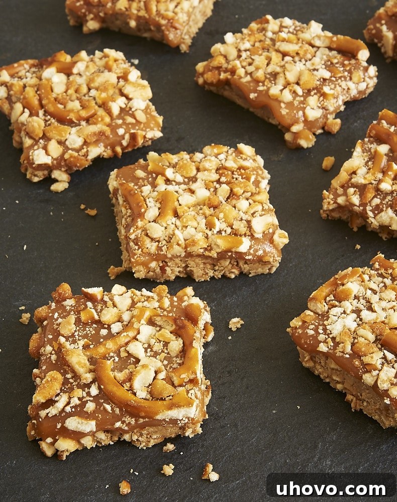 Peanut Butter Caramel Pretzel Bars are so deliciously sweet, salty, crunchy, and gooey! - Bake or Break