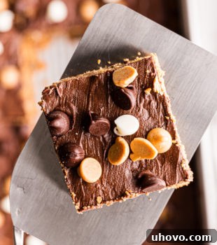 Peanut butter mud bar on spatula