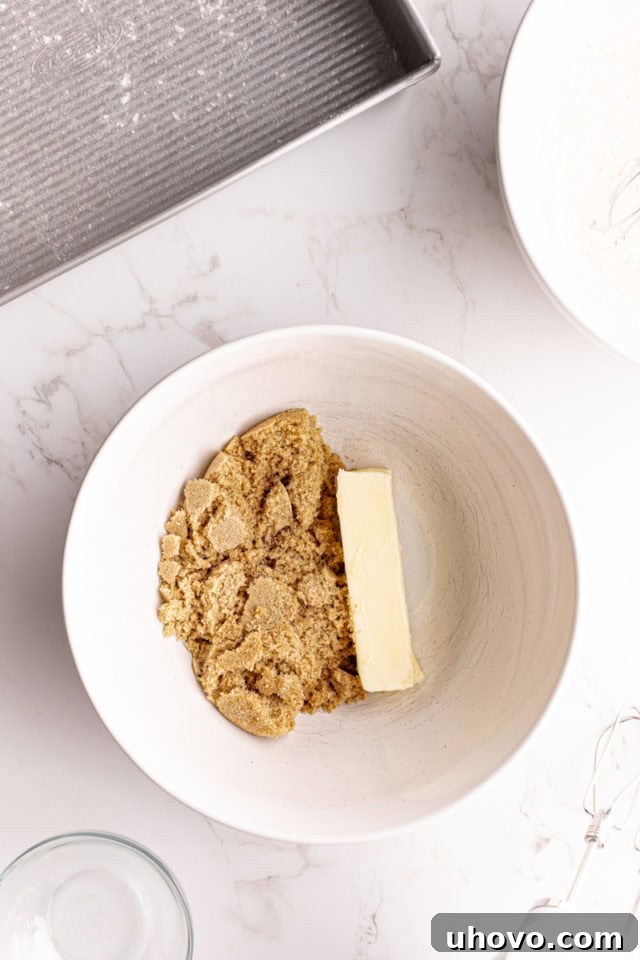 Butter and brown sugar in mixing bowl