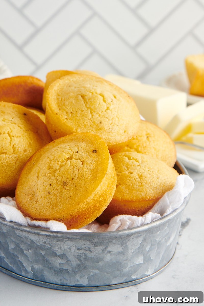 A charming metal basket overflowing with an abundance of light, fluffy, and savory homemade corn muffins.