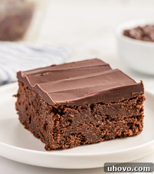 Chocolate mascarpone brownie on white plate
