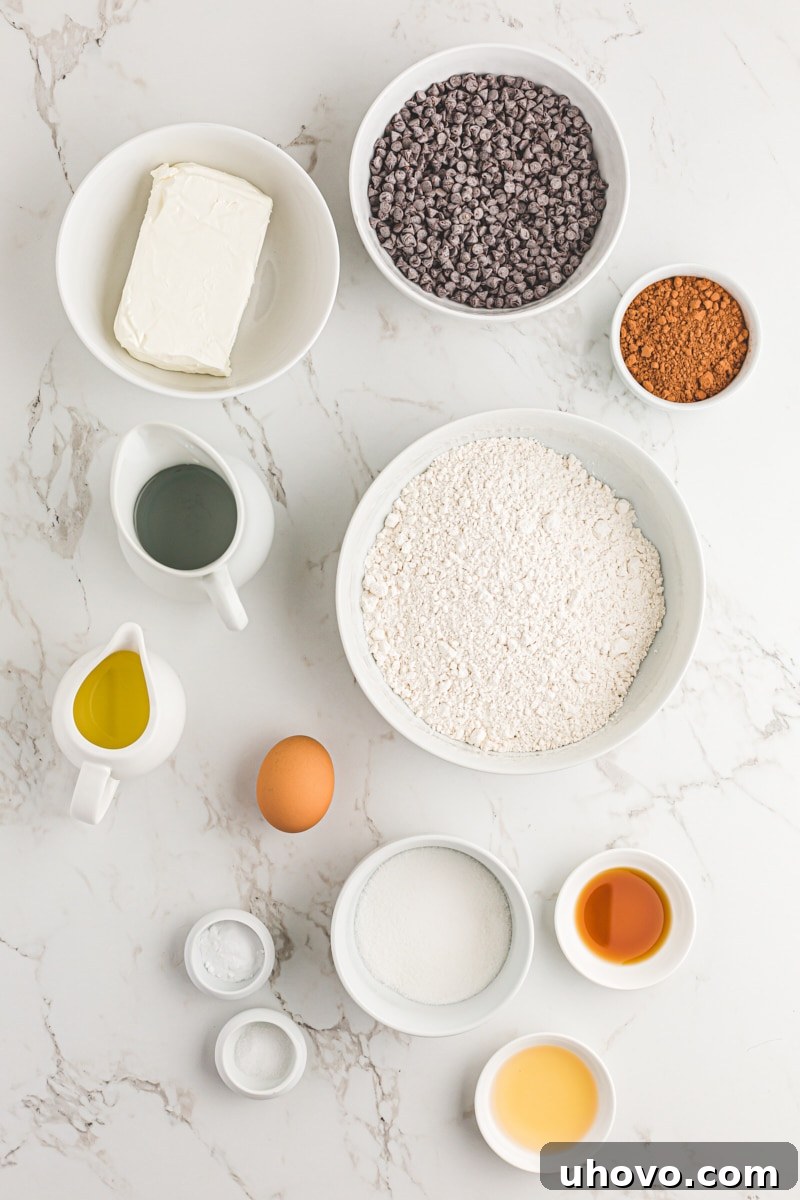 Ingredients for black bottom cupcakes.