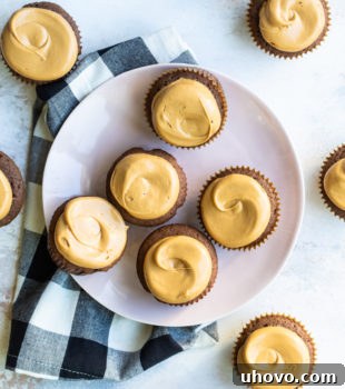Overhead view of Mexican chocolate cupcakes on plate and tabletop