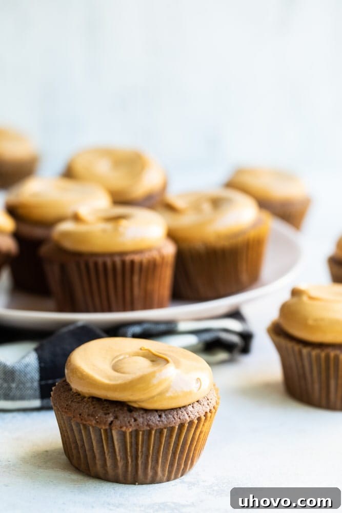 Mexican Chocolate Cupcakes with Dulce de Leche Frosting on a light-colored surface