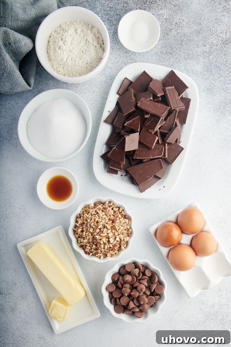 Overhead view of ingredients for brownie cupcakes