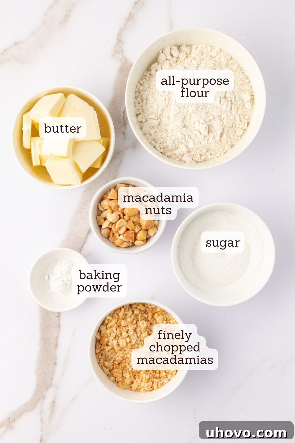 overhead view of ingredients for macadamia shortbread