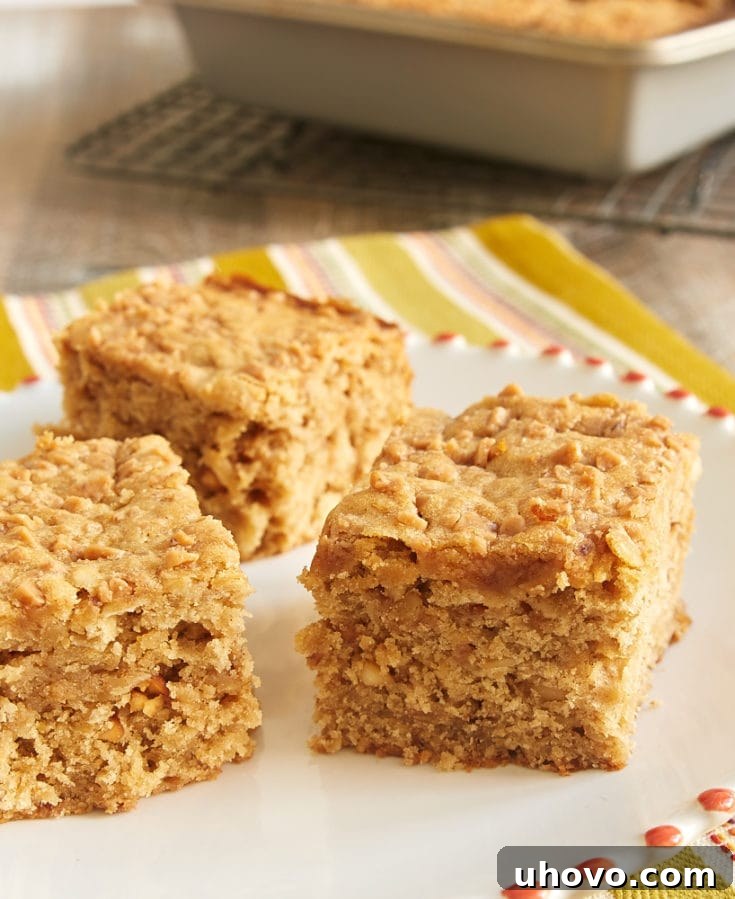 Peanut Butter Toffee Snack Cake on a red-rimmed white plate