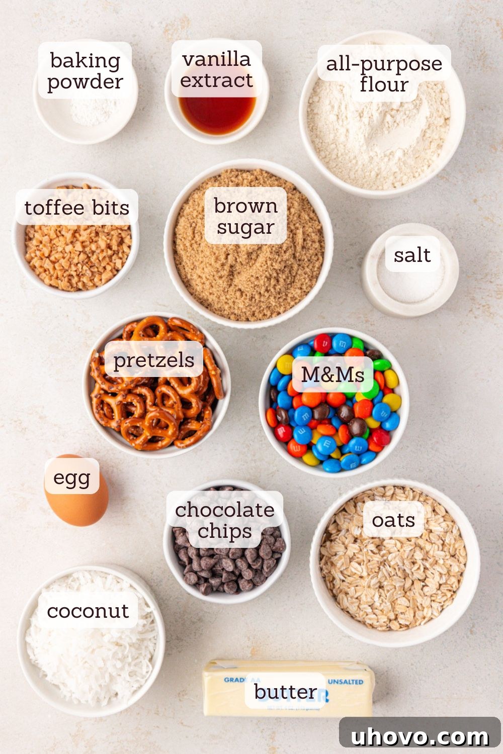 overhead view of ingredients for monster skillet cookie