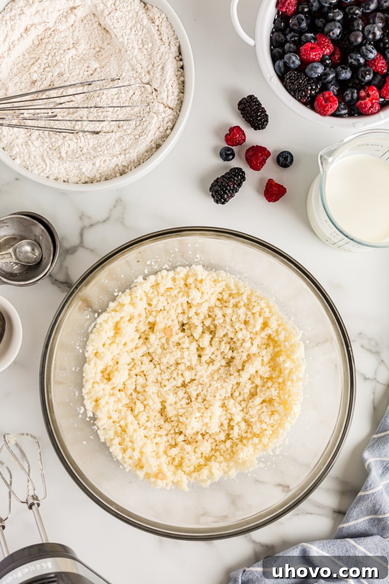 Overhead view of creamed butter and sugar