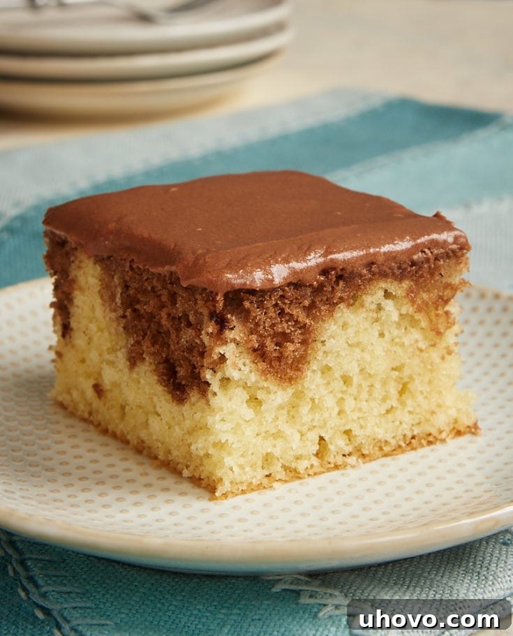Slice of Chocolate Hazelnut Marble Cake on a plate
