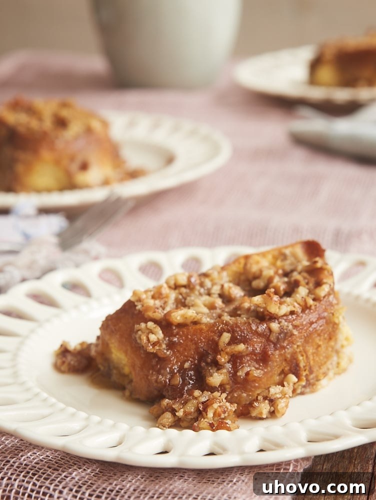 Decadent Baked Praline French Toast, a perfect make-ahead breakfast for special occasions.