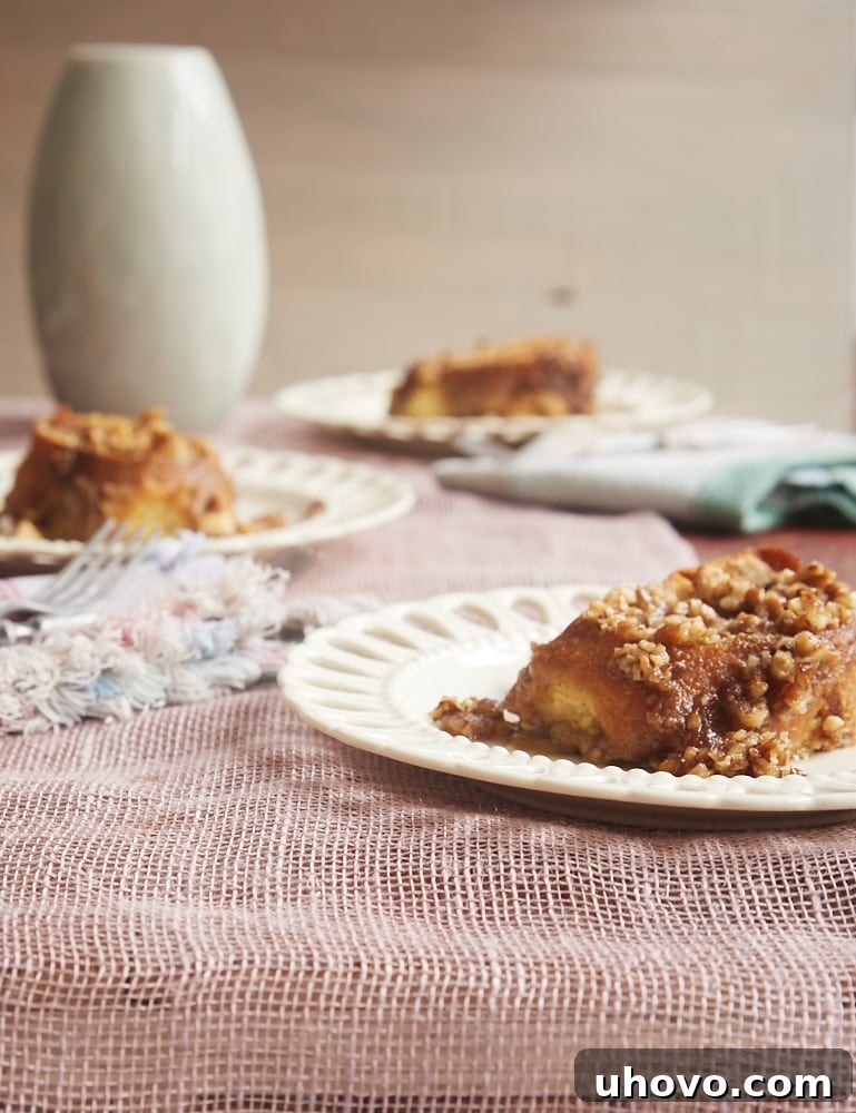 Beautifully golden Baked Praline French Toast with a nutty, caramelized topping, ready to serve for breakfast or brunch.