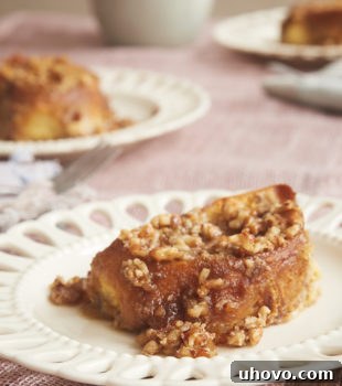 Baked Praline French Toast is a fantastic make-ahead breakfast with the irresistible flavors of pecan pralines.