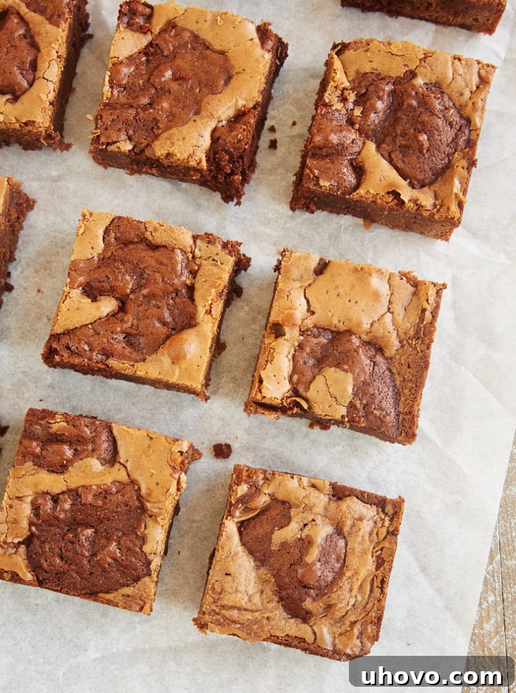 Beautifully swirled Dark and Milk Chocolate Marbled Brownies, ready to be enjoyed.