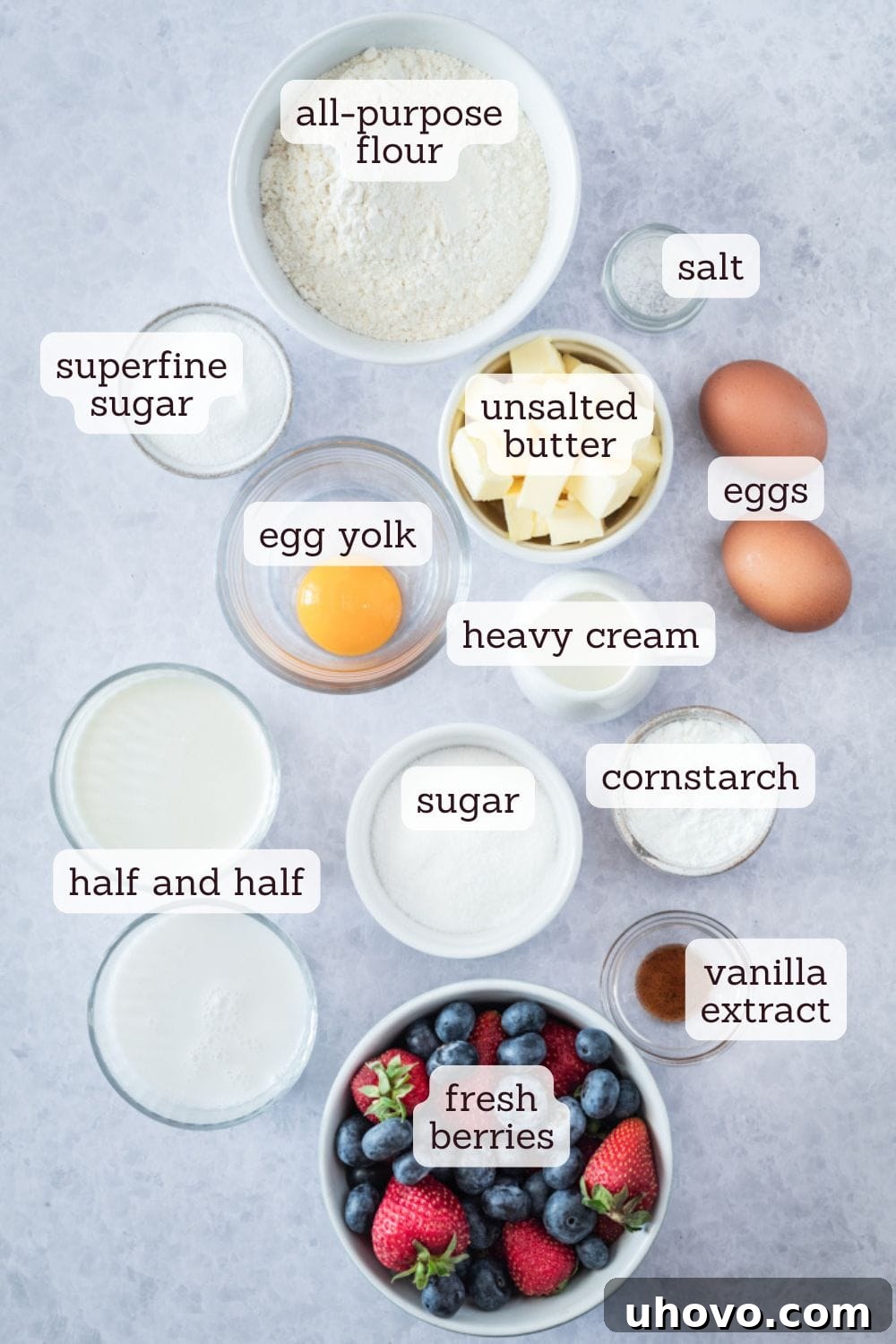 overhead view of ingredients for fresh berry tart