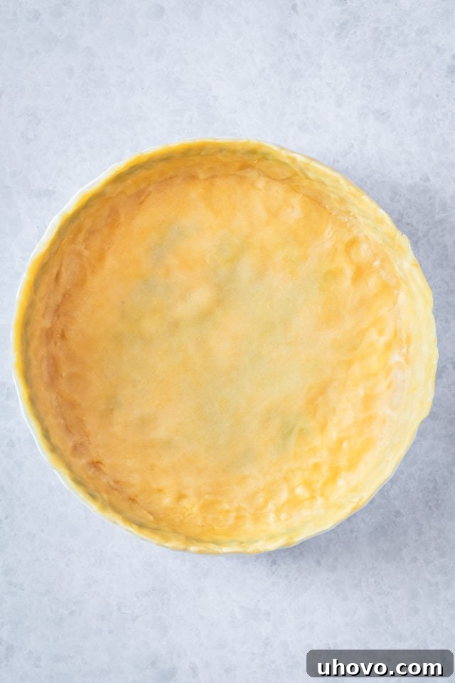 overhead view of unbaked crust in a pie plate