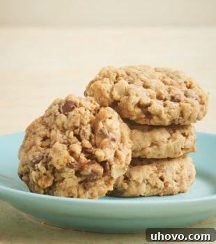 Peanut Butter Toffee Oatmeal Cookies served on a plate